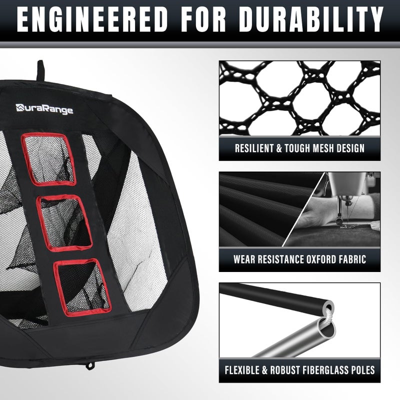 DuraRange Pop-Up Golf Chipping Net Chip يساعد على التدريب على الدقة والمسافة في الهواء الطلق والداخلي، أفضل هدية للاعب الجولف والأب والأطفال - أسود - Image 2